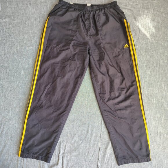 Vintage adidas Track Pants Size XL Charcoal Yellow Mesh Lined Athletic - Picture 1 of 16